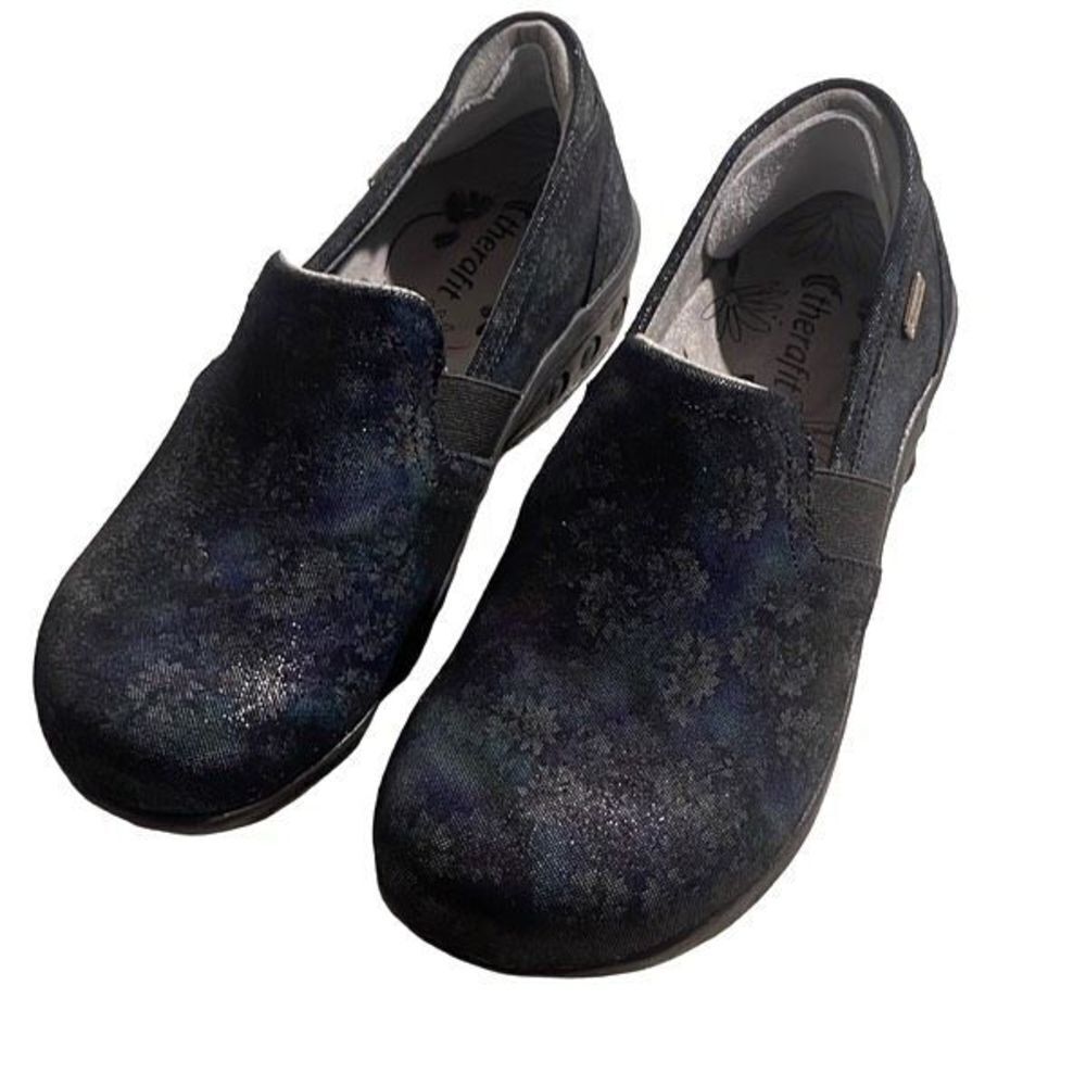 TheraFit Womens Floral Leather Slip Resistant Annie Slip-On Shoes Haze Sz‎ 8.5-9